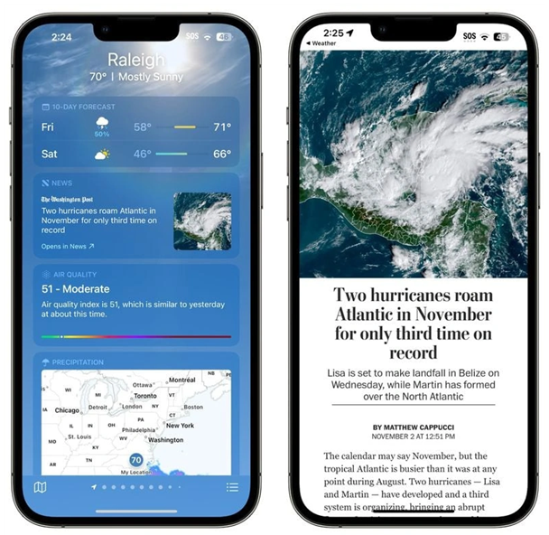 纳雍苹果14维修分享iPhone 14手机如何看天气时顺带看新闻 
