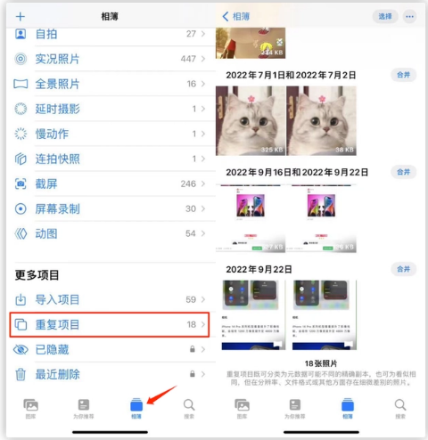 纳雍苹果手机维修分享iOS 16 中相册重复项目功能使用方法 