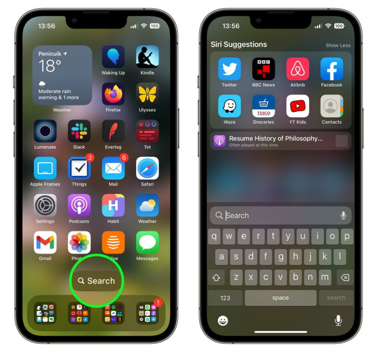 纳雍苹果手机维修分享升级到 iOS 16 后，如何删除主屏幕上的搜索按钮 
